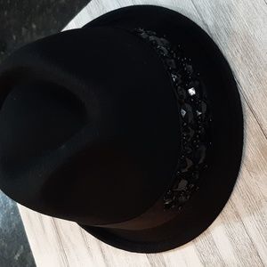 Bebe Short Brim Fedora with Jewel Trim